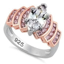 Sterling Silver Two-Tone Rose-Gold Marquise Engagement CZ Ring