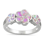 Sterling Silver Plumeria Pink Lab Opal Ring