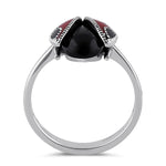 Sterling Silver Black Onyx and Enamel Ladybug Marcasite Ring