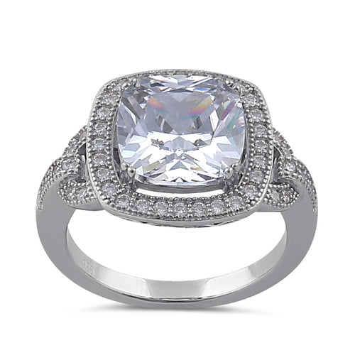 Sterling Silver 10mm Cushion Halo Engagement Ring