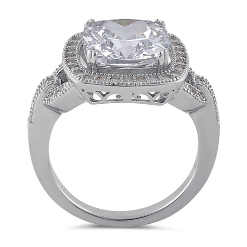 Sterling Silver 10mm Cushion Halo Engagement Ring