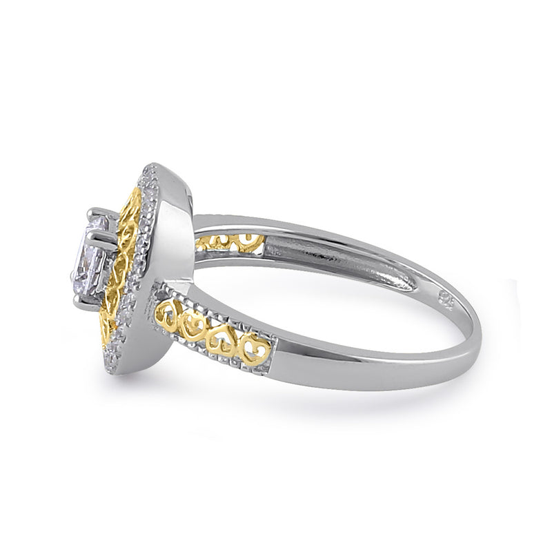 Steling Silver Two-Tone Heart Engagement Ring