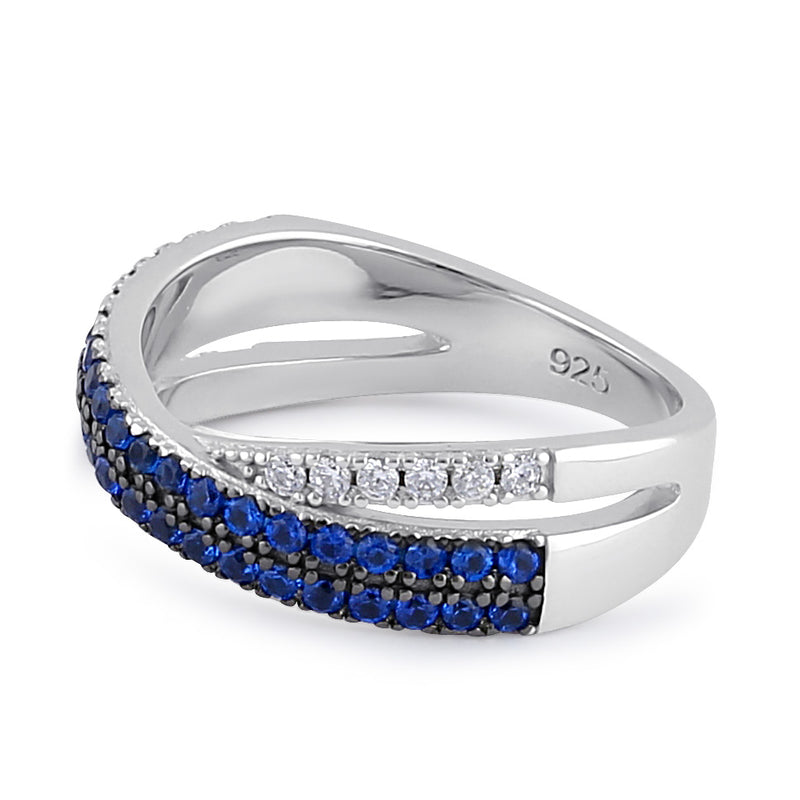 Sterling Silver Blue Spinel and Clear CZ Crossover Ring
