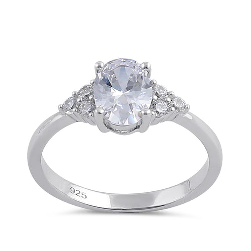 Sterling Silver Clear Oval CZ Engagement Ring