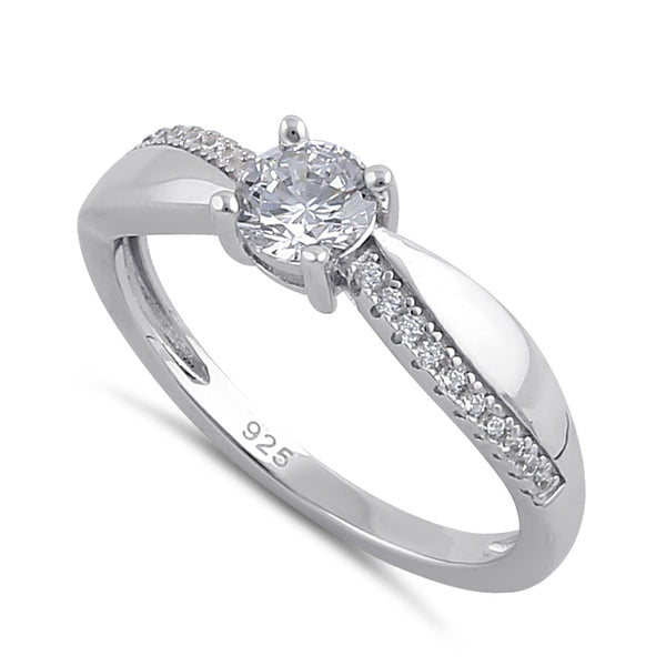 Sterling Silver Clear Round CZ Elegant Engagement Ring