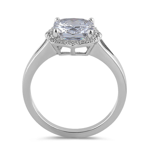 Sterling Silver 8mm Clear Cushion CZ Engagement Ring