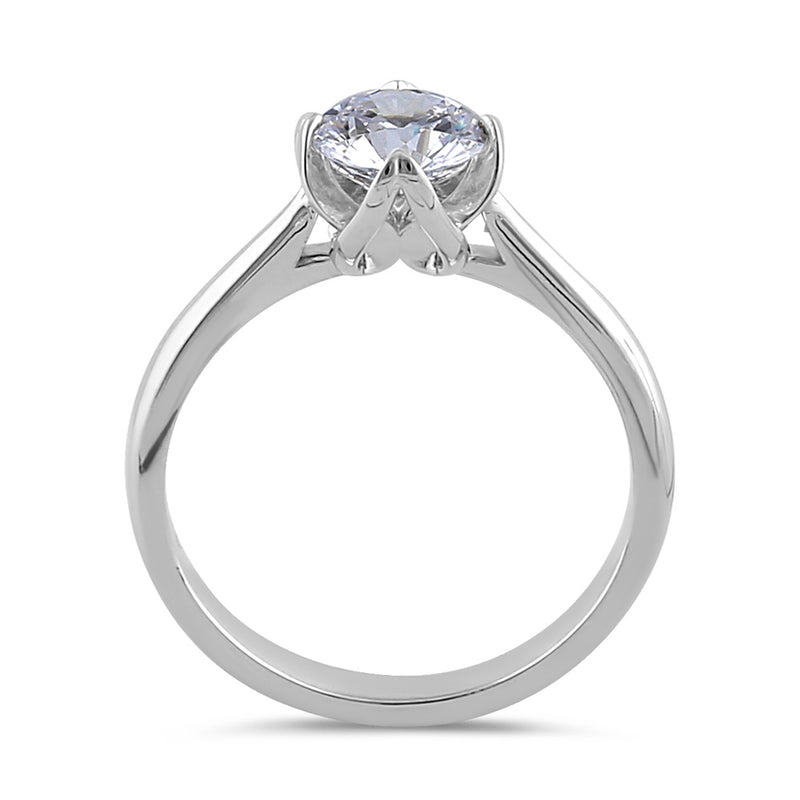 Sterling Silver 6.5mm Clear CZ Four Crossed Prong Setting Ring