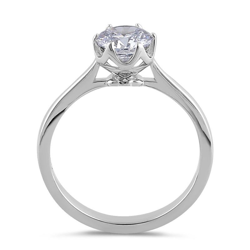 Sterling Silver 6.5mm Clear CZ Six Prong Crown Setting Ring