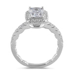 Sterling Silver 8 x 6 Emerald CZ Halo Engagement Ring