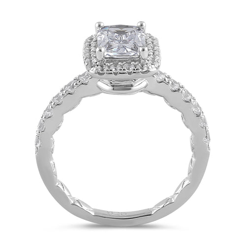 Sterling Silver 8 x 6 Emerald CZ Halo Engagement Ring