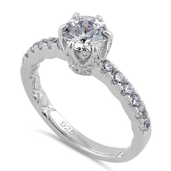 Sterling Silver 6.5mm Clear CZ Crown Engagement Ring