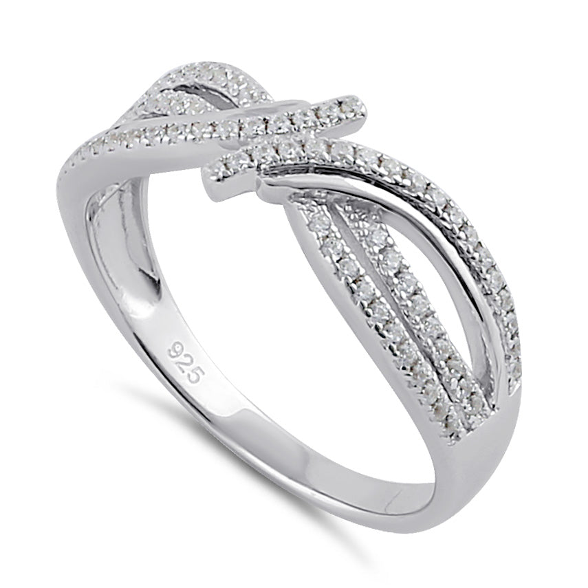 Elegant Twist Braid Fashion Ring In .925 Sterling Silver With Clear CZ - Sizes 5 To 10 - View #8