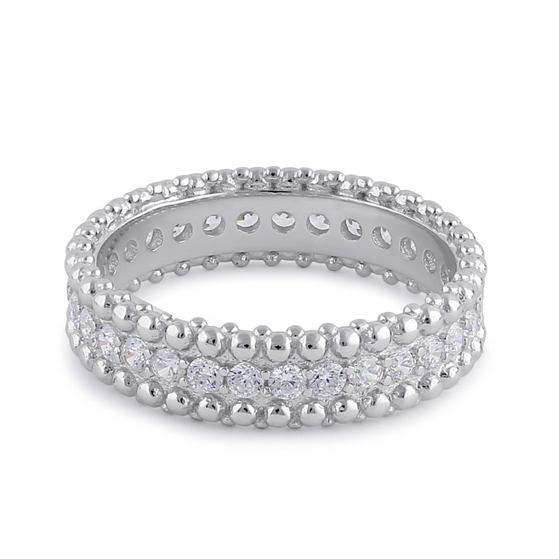 Sterling Silver Clear CZ Beaded Band Ring