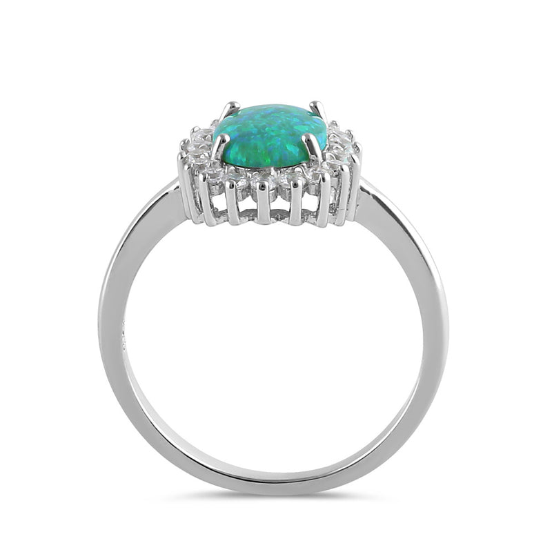 Sterling Silver Oval Green Lab Opal CZ Ring