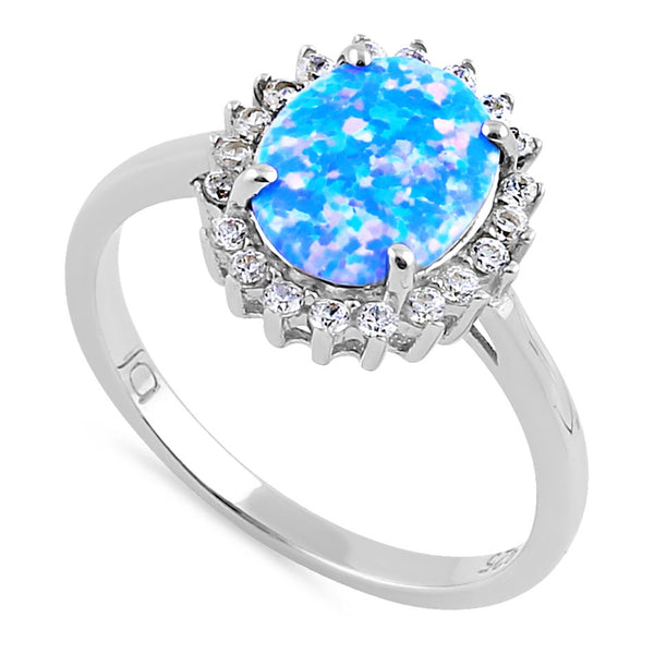 Sterling Silver Oval Blue Lavender Lab Opal CZ Ring