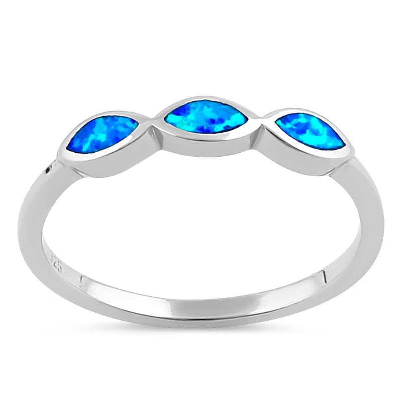 Sterling Silver Triple Marquise Blue Lab Opal Ring