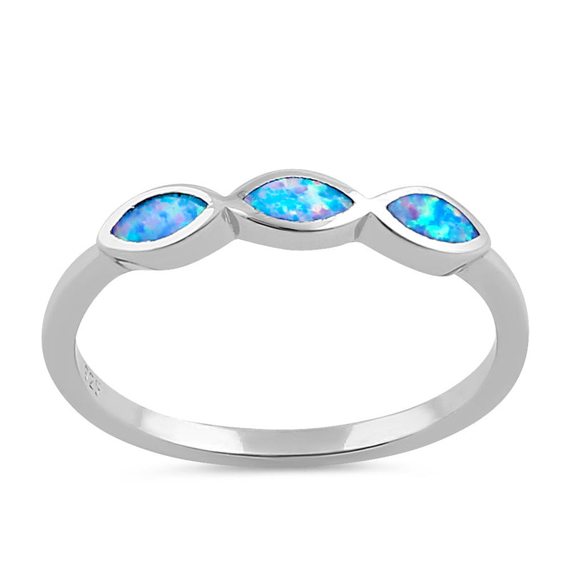 Sterling Silver Triple Marquise Blue Lavender Lab Opal Ring