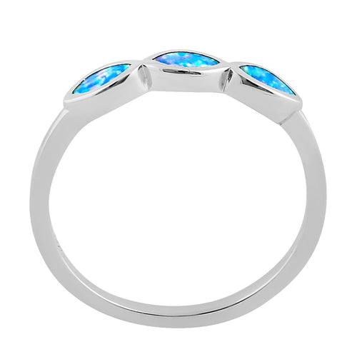 Sterling Silver Triple Marquise Blue Lavender Lab Opal Ring