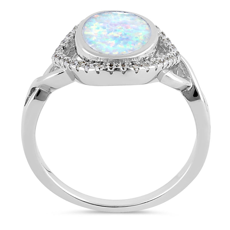 Sterling Silver White Lab Opal Oval Halo CZ Ring