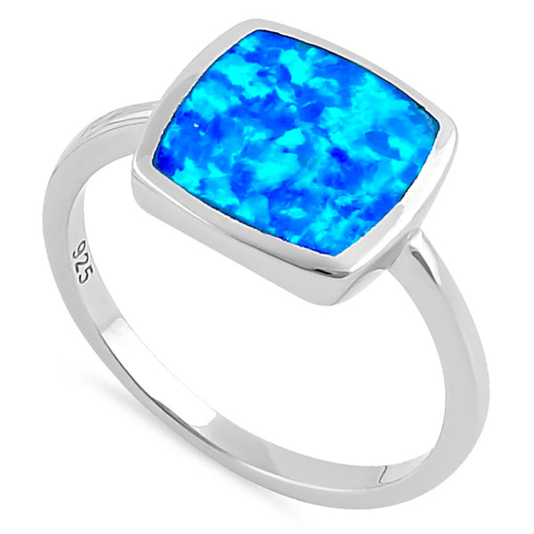 Sterling Silver Square Blue Lab Opal Ring