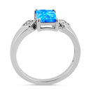 Sterling Silver Elegant Blue Lavender Lab Opal Rectangle CZ Ring
