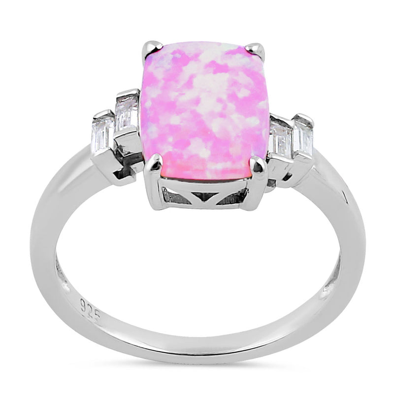 Sterling Silver Pink Lab Opal Rectangular Ring