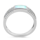 Sterling Silver White Lab Opal Center CZ Band Ring