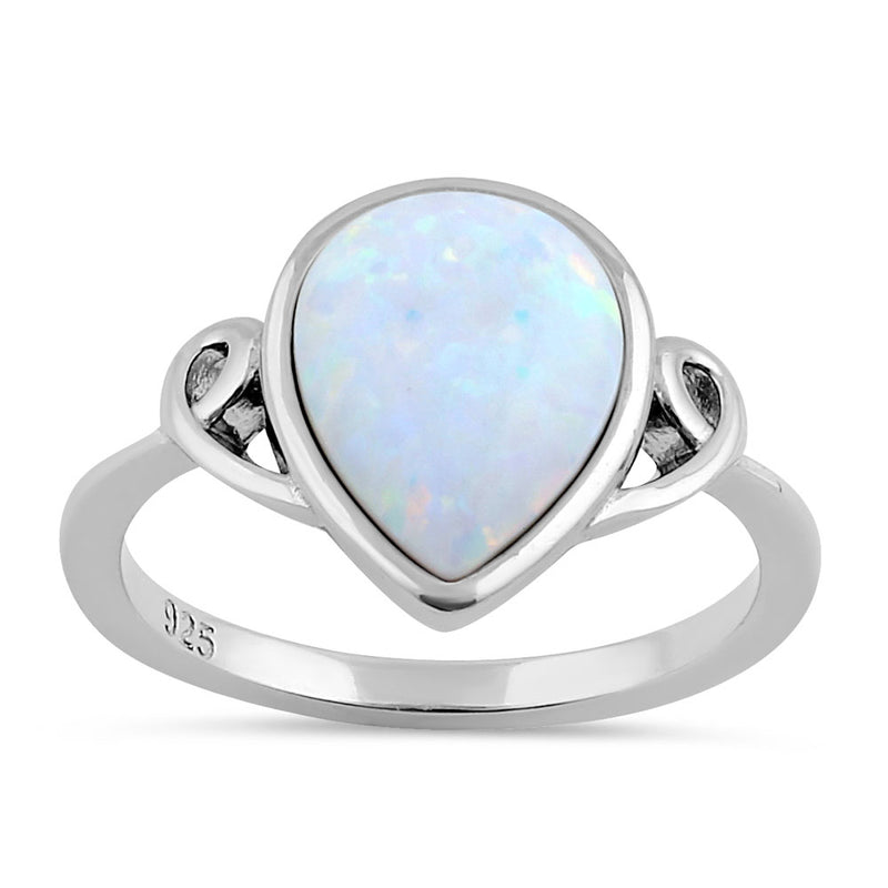 Sterling Silver Curved White Lab Opal Pear Ring