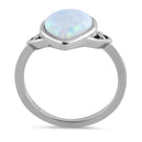 Sterling Silver Curved White Lab Opal Pear Ring