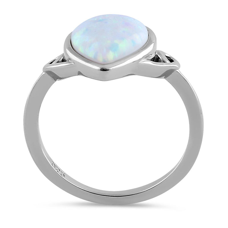 Sterling Silver Curved White Lab Opal Pear Ring