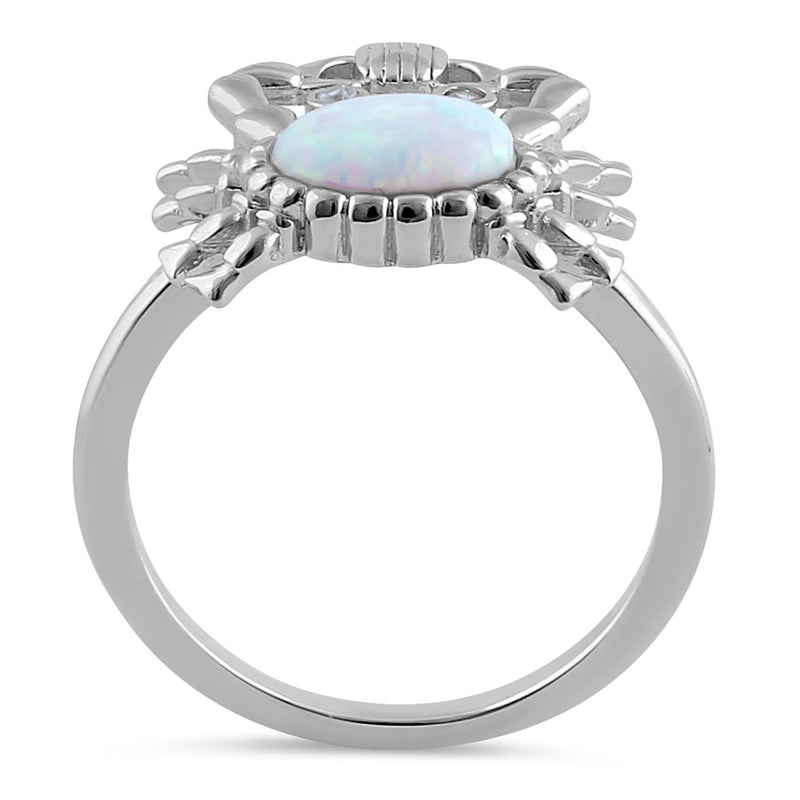Sterling Silver White Lab Opal Crab CZ Ring