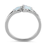 Sterling Silver White Lab Opal Greek Butterfly Flower Ring