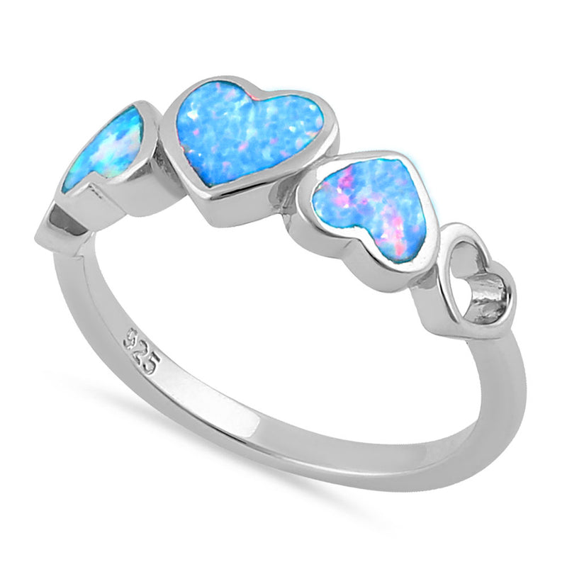 Sterling Silver Blue Lavender Lab Opal Sequence of Hearts Ring