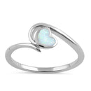 Sterling Silver White Lab Opal Heart in Wave Ring