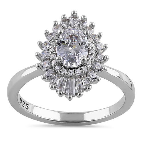 Sterling Silver Oval CZ Cluster Ring