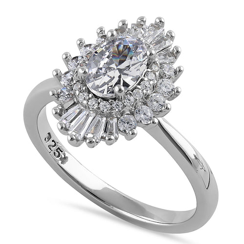 Sterling Silver Oval CZ Cluster Ring