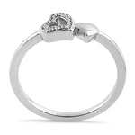 Sterling Silver Dainty Hearts Round Cut Clear CZ Ring