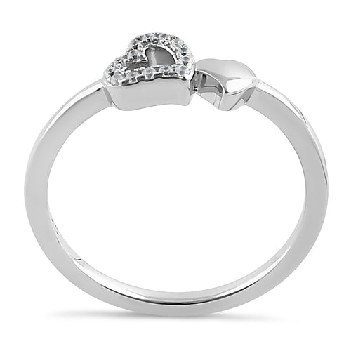 Sterling Silver Dainty Hearts Round Cut Clear CZ Ring