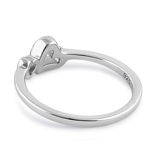 Sterling Silver Dainty Hearts Round Cut Clear CZ Ring