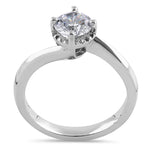 Sterling Silver Single Stone Curve Round Cut Clear CZ Engagement Ring