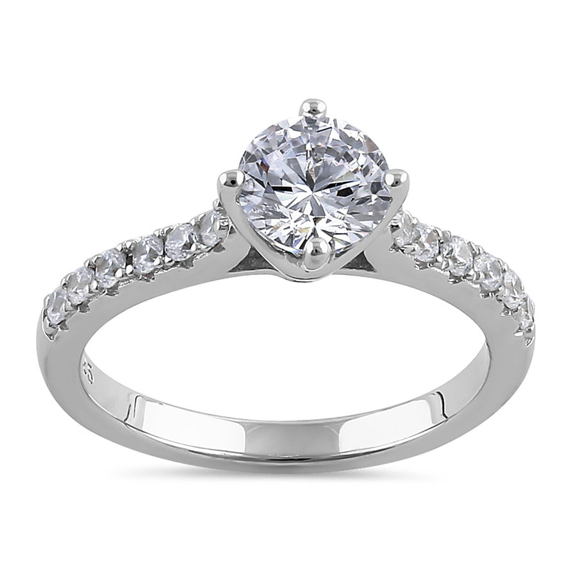 Sterling Silver Simple Classy Round Cut Clear CZ Engagement Ring