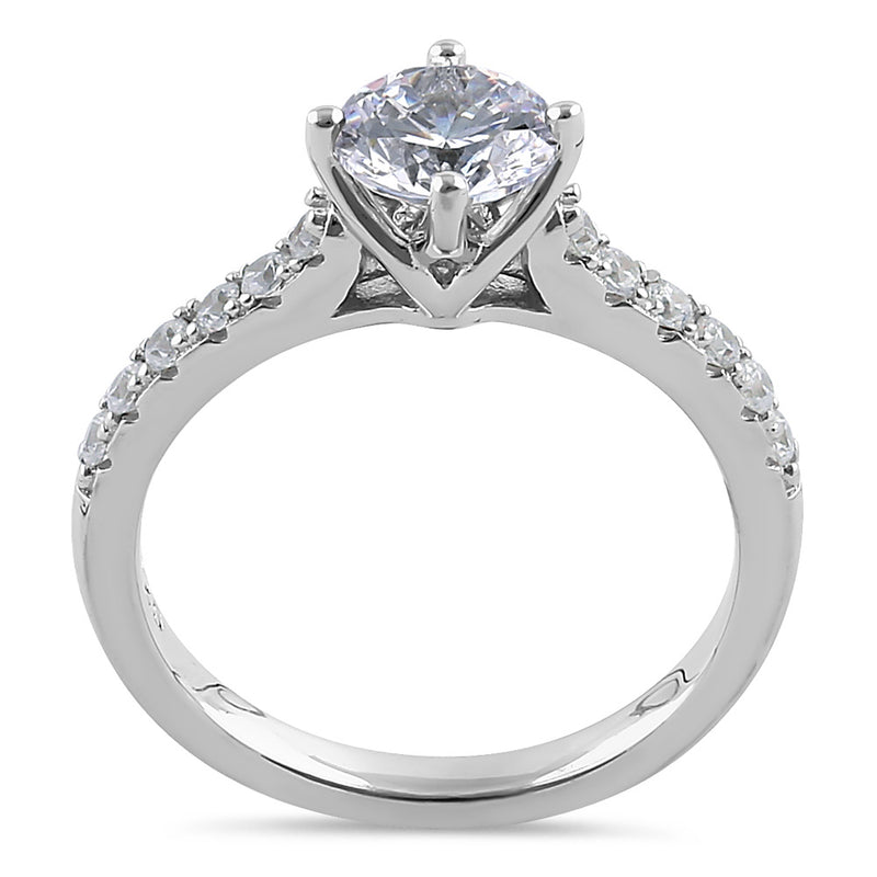 Sterling Silver Simple Classy Round Cut Clear CZ Engagement Ring