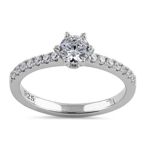 Sterling Silver Round CZ Engagement Ring
