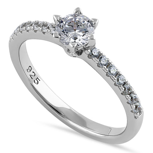 Sterling Silver Round CZ Engagement Ring