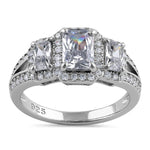 Sterling Silver 3-Stone Halo CZ Ring
