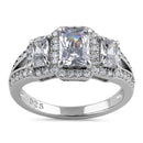 Sterling Silver 3-Stone Halo CZ Ring