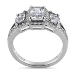 Sterling Silver 3-Stone Halo CZ Ring