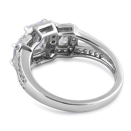 Sterling Silver 3-Stone Halo CZ Ring