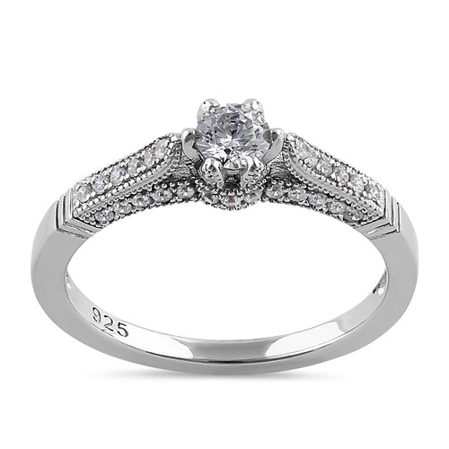 Sterling Silver Cathedral CZ Engagement Ring