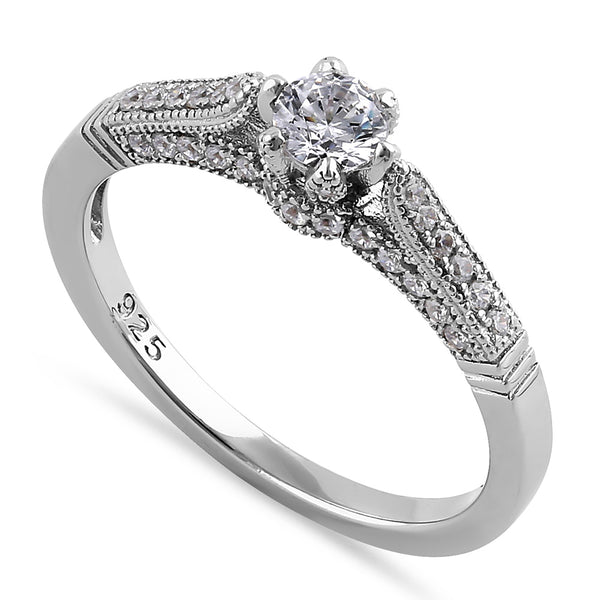 Sterling Silver Cathedral Round CZ Engagement Ring